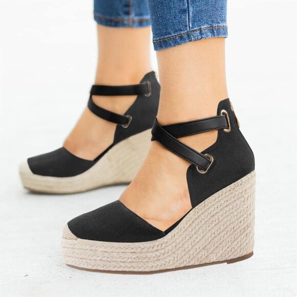 Women's Wedge Espadrille Sandals Suede Platform Ankle Strap 6.5 - Picture 4 of 5